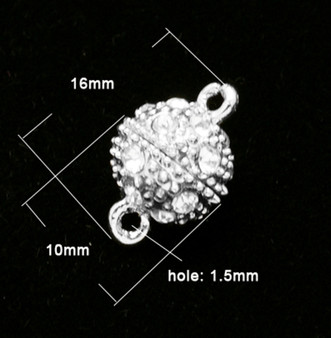 Magnetic Clasp - Medium Oval Rhinestone  16mm x 10mm with loops Silver - 2 pack