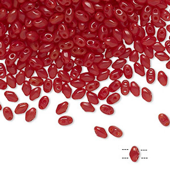 10grams Preciosa Mini Duos 4mm x 2.5mm Oval (Two Hole) Opaque Dark Red