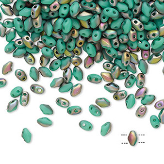 10grams Preciosa Mini Duos 4mm x 2.5mm Oval (Two Hole) Opaque Matte Turquoise Green Vitrail