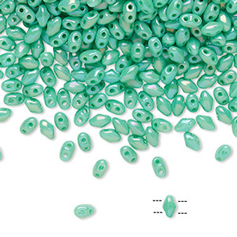 10grams Preciosa Mini Duos 4mm x 2.5mm Oval (Two Hole) Opaque Rainbow Turquoise Green