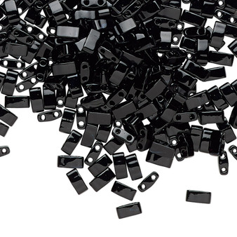 HTL401 - Miyuki - Opaque Black - 5mm x 2.3mm - 10gms (approx 250 beads) - Half Tila Beads (two-hole)