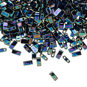 HTL455 - Miyuki - Opaque Metallic Iris Variegated Blue - 5mm x 2.3mm - 10gms (approx 250 beads) - Half Tila Beads (two-hole)