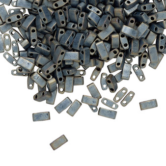 HTL2002 - Miyuki - Opaque Matte Metallic Silver Grey - 5mm x 2.3mm - 10gms (approx 250 beads) - Half Tila Beads (two-hole)