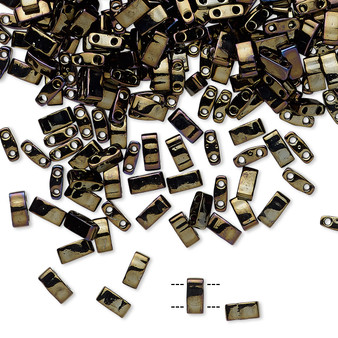 HTL458 - Miyuki - Opaque Metallic Rainbow Dark Olive - 5mm x 2.3mm - 10gms (approx 250 beads) - Half Tila Beads (two-hole)