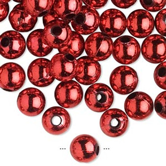 10gms Acrylic Round 4mm beads Red (approx 375 beads)