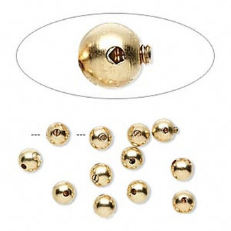 Crimp, Screw-Tite Crimps™, Gold-plated copper, 4mm round, 1mm inside diameter. Sold per pkg of 12.