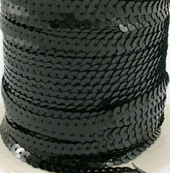 Pre-Strung, Paillette/Sequin, Black, 5mm wide (5 metres)