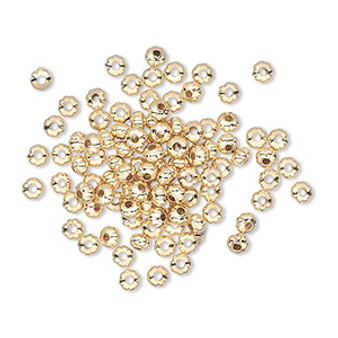 Bead, Gold-plated brass, 3x2mm corrugated rondelle. Sold per pkg of 100.