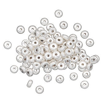 Bead, silver-plated brass, 4.5x2.5mm corrugated rondelle. Sold per pkg of 100.