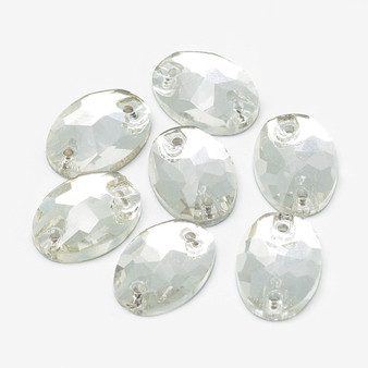 25 pack - Sew on Glass Rhinestone, Two Holes, Faceted, Flat Oval, Clear, 10x7x3.8mm