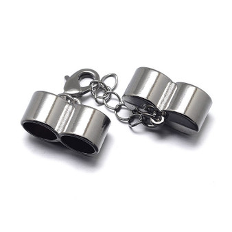 LAST STOCK: 20 Sets- Platinum plated Double Cord Ends (8mm i.d) with Clasp and extension chain 90-100mm x 20mm