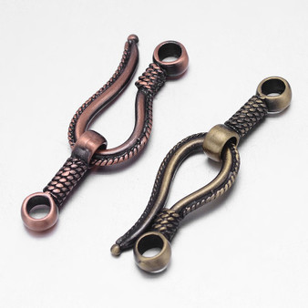 2pk - Rack Plating Brass Hook and S-Hook Clasps, Nickel Free, Ant Bronze, 45x14x4mm, Hole: 3.5mm