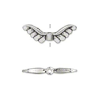 Bead, antique silver-plated "pewter" (zinc-based alloy), 24x8mm double-sided angel wings. Sold per pkg of 10