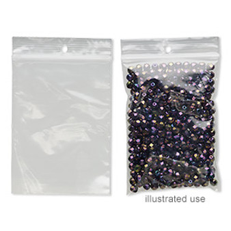 Bag, Tite-Lip™, plastic, clear, 3x4-inch top zip with hole. Sold per pkg of 100.