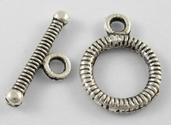 Tibetan Silver Toggle Clasp Set, Antique Silver, Ring: about 10.5mm  - 100 PACK