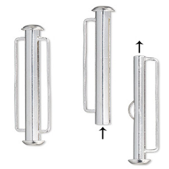 Clasp, slide lock, silver-plated brass, 31x6mm round tube, 23x2mm inside diameter. Sold per pkg of 4.