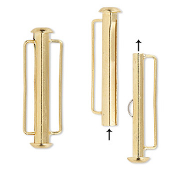 Clasp, slide lock, gold-plated brass, 31x6mm round tube, 23x2mm inside diameter. Sold per pkg of 4.