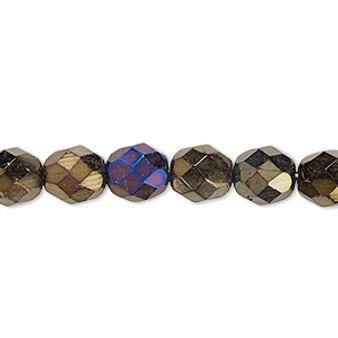 Bead, Czech fire-polished glass, opaque iris brown, 8mm faceted round. Sold per 15-1/2" to 16" strand.