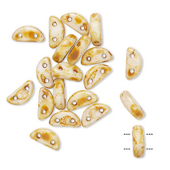 Bead, Preciosa, Czech pressed glass, opaque alabaster tortoise cream, 8.5x3mm half moon with (2) 0.8-0.9mm holes. Sold per pkg of 20.