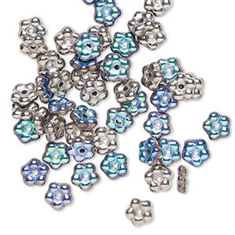 Bead, Preciosa, Czech pressed glass, opaque glittery argentic, 5x2mm forget-me-not flower with 0.8-0.9mm hole. Sold per pkg of 50.