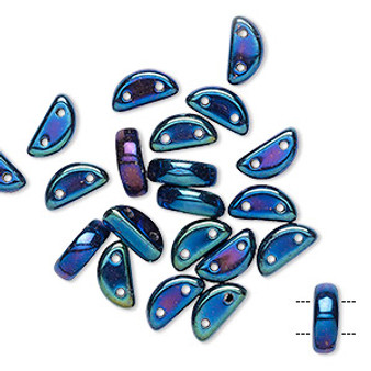 Bead, Preciosa, Czech pressed glass, opaque iris blue, 8.5x3mm half moon with (2) 0.8-0.9mm holes. Sold per pkg of 20.