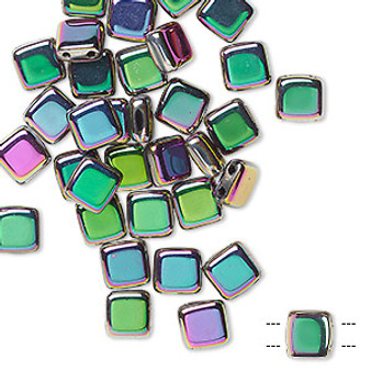 Bead, Preciosa, Czech pressed glass, opaque purple vitrail, 6x6mm Two Hole Tile with (2) 0.7mm holes. Sold per pkg of 40.