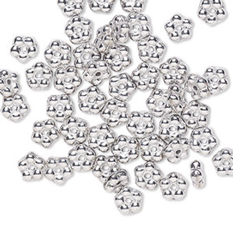 Bead, Preciosa, Czech pressed glass, opaque silver, 5x2mm forget-me-not flower with 0.8-0.9mm hole. Sold per pkg of 50.