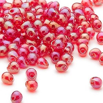 Seed bead, Miyuki, glass, transparent rainbow red, (DP254), 4x3.4mm fringe. Sold per 10-gram pkg.