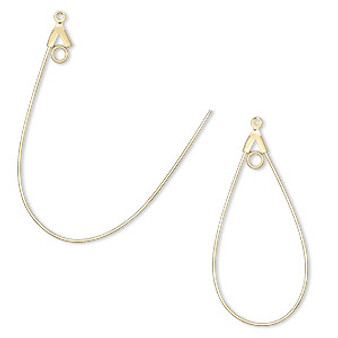 Beading hoop, gold-plated brass, 40x22mm smooth teardrop with closed loop. Sold per pkg of 10.