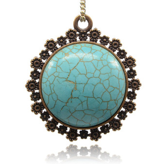Red Cooper Plated Alloy Synthetic Turquoise Flat Round Pendant, Nickel Free, 45x41x9mm, Hole: 3mm