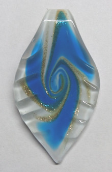 Lampwork glass Leaf Pendant Light Blue 65 x 35 x 10mm - sold individually