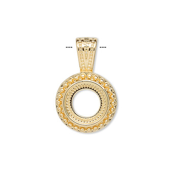 2 x Pendant, gold-plated "pewter" (zinc-based alloy), 24x15.5mm round with rope design and 10mm round setting.