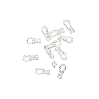Crimp end, silver-plated brass, 4x2mm tube with loop, 1mm inside diameter. Sold per pkg of 10.
