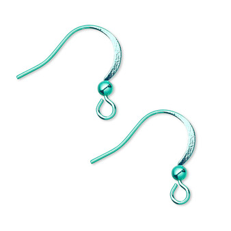 Ear wire, electro-coated brass, green, 19mm flat fishhook with 3mm ball and open loop, 21 gauge. Sold per pkg of 5 pairs.