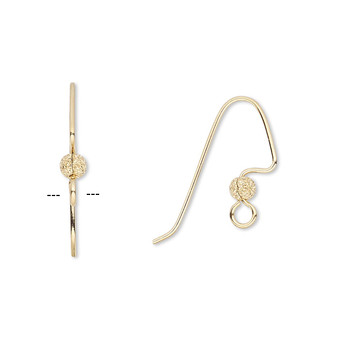 Ear wire, gold-plated brass, 18mm perfect balance angular fishhook with 3.5mm stardust ball and open loop, 22 gauge. Sold per pkg of 5 pairs.