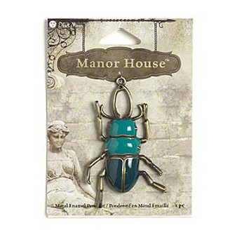 Focal, Blue Moon Beads®, enamel and antiqued brass-finished "pewter" (zinc-based alloy), light teal and dark teal, 60x39mm beetle. Sold individually.