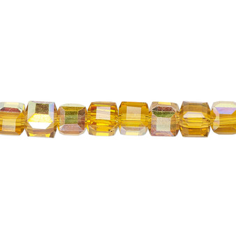 6mm - Celestial Crystal® - Transparent Gold AB - 16" Strand  - 18 Facet Cube