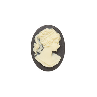 Cabochon, acrylic, ivory and black, 18x13mm right- or left-facing non-calibrated oval cameo with woman.