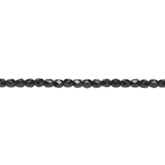 2.4-2.6mm - Czech - Opaque Jet - Strand (approx 80 beads) - Facted Round Fire Polished Glass