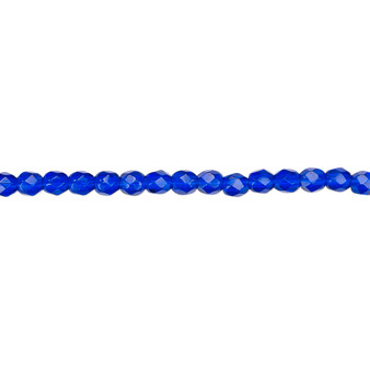 3mm - Czech - Cobalt - Strand (approx 130 beads) - Faceted Round Fire Polished Glass