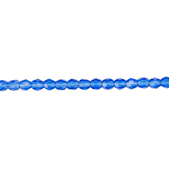 3mm - Czech - Light Cobalt - Strand (approx 130 beads) - Faceted Round Fire Polished Glass