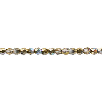 3mm - Czech - Two tone Clear AB And Metallic Amber Gold - Strand (approx 130 beads) - Faceted Round Fire Polished Glass