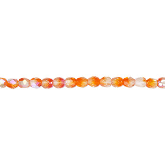 3mm - Czech - Two tone Crystal/Orange AB - Strand (approx 130 beads) - Faceted Round Fire Polished Glass