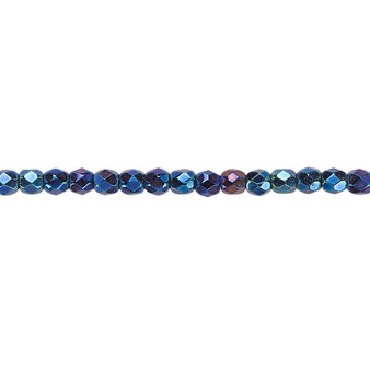 3mm - Czech - Opaque Iris Blue - Strand (approx 130 beads) - Faceted Round Fire Polished Glass