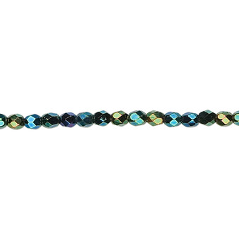 3mm - Czech - Opaque Iris Green - Strand (approx 130 beads) - Faceted Round Fire Polished Glass