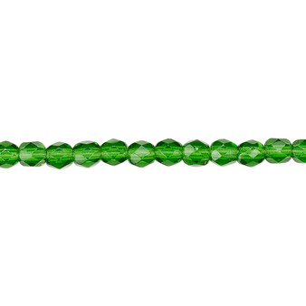 4mm - Czech - Transparent Emerald Green - Strand (approx 100 beads) - Faceted Round Fire Polished Glass