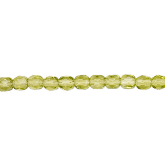 4mm - Czech - Transparent Olivine - Strand (approx 100 beads) - Faceted Round Fire Polished Glass