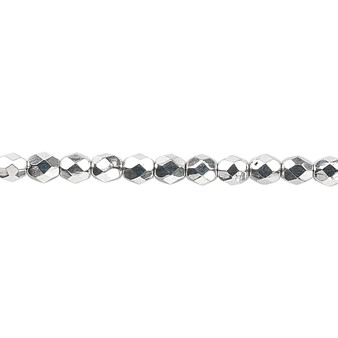 4mm - Czech -Metallic Silver - Strand (approx 100 beads) - Faceted Round Fire Polished Glass