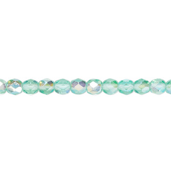 4mm - Czech - Light Aqua AB - Strand (approx 100 beads) - Faceted Round Fire Polished Glass