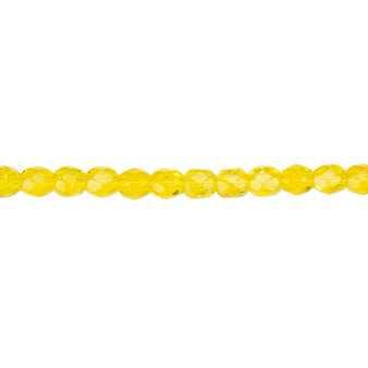 4mm - Czech - Transparent Yellow - Strand (approx 100 beads) - Faceted Round Fire Polished Glass